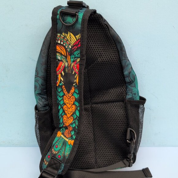 Owl Sling Bag Casual Shoulder Crossbody Travel Daypack Mesh Pocket Backpack Teal - Picture 5 of 9